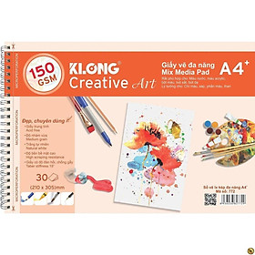 Sổ vẽ KLONG A4+ cao cấp lò xo kép xé 150GSM 30 tờ MS772 