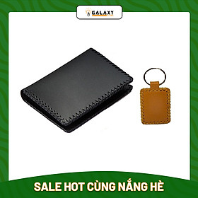 Ví Bóp Nhỏ Handmade Da Bò Thật Galaxy Store GVM03 (Đen) + Tặng Móc Khóa Da Handmade Galaxy Store