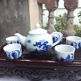 Bộ ấm chén men lam cổ + Khay cao cấp Bát Tràng - 4 Mẫu lựa chọn