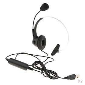 2x Call Center Monaural USB Plug Headset Headphones with Mic for Computer