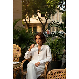 Áo Sơ Mi Linen Tay Dài Trắng Mộc Trà Thời trang thiết kê Hity TOP171