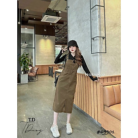 Váy yếm jean màu nâu cho nữ DN675