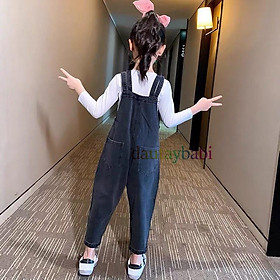 Yếm Jean dài bé gái yếm bò bé gái jean co giãn có túi thật phong cách Hàn Quốc năng động cho bé 12-42kg(không kèm áo)