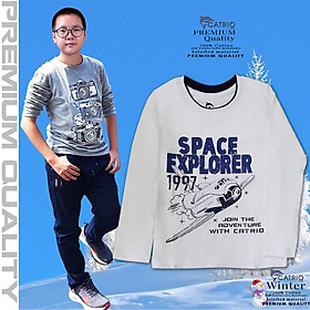 ÁO THUN DÀI TAY BÉ TRAI CATRIO in SPACE màu TRẮNG là áo phông trẻ em từ 5 tuổi đến 7 tuổi (20kg .. 23 .. 26kg) vải 100% cotton an toàn, thuộc BST quần áo trẻ em mùa thu đông CATRIO + quần dài cotton thành bộ đồ thu đông bé trai đẹp - Trắng - SIZE 5(20KG-23KG)