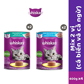 Hình ảnh WHISKAS Bộ thức ăn cho mèo lớn dạng pate vị cá biển 400g + vị cá ngừ 400g (mix 2 vị)