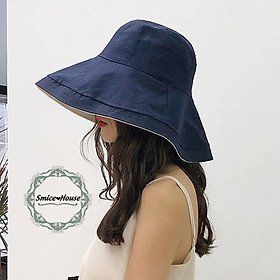 Nón Bucket vải cho nữ vành rộng 12cm phong cách Hàn Quốc mũ tai bèo chống nắng chống tia Uv có thể gấp gọn đội được 2 mặt - Smice House
