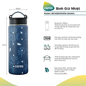 Mua Bình Giữ Nhiệt Carez IBC428SK530N - 530ml  Inox 304  Không chứa BPA - Giữ nóng đến 6 tiếng  giữ lạnh đến 12 tiếng - Hàng chính hãng