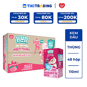 Thùng 48 Hộp Sữa Chua Uống Hương Kem Dâu KUN 110ml/hộp