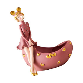 Girl Figurine Decoration Holding Storage Tray, Resin Storage Holder with Bow  for Keys  Jewelry Earring Living Room Bedroom Decor
