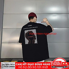 Áo thun overstee stee form rộng tay lửng nam nữ hàn quốc in hình LOKS aothununisex