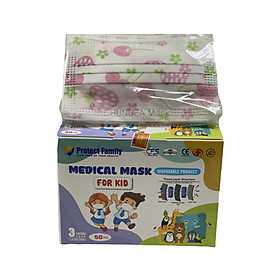 Khẩu Trang Y Tế Kháng Khuẩn Trẻ Em Hộp 50 Cái - Protect Family- Màu Hồng Dâu