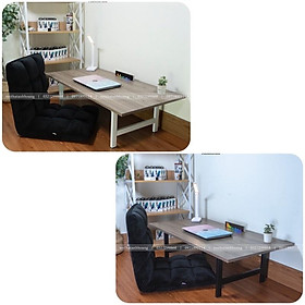 Combo bàn và ghế ngồi bệt gấp gọn lắp sẵn , bàn laptop gỗ ngồi làm việc và ghế tatami - Nâu 1m2 + ghế đen
