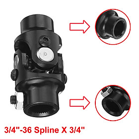Black 3/4" Round Smooth X 3/4-36 Spline BLACK Universal Steering Shaft U Joint Column SI-AT45012