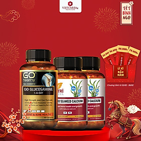 Bộ sản phẩm chăm sóc xương khớp: Viên Xương Khớp GO GLUCOSAMINE 1-A-DAY ; 2 Canxi hữu cơ New Zealand Nutri Seaweed Calcium