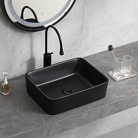 Chậu sứ lavabo để bàn màu đen kiểu vuông mỹ thuật