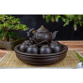 Mua Bộ ấm chén tử sa đắp nổi lòng xanh xuất xứ Bát Tràng