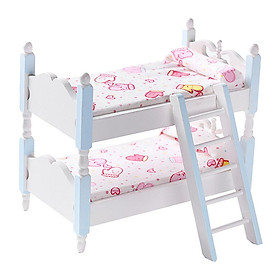 1:12 Scale Dollhouse Miniature Wood Bunk Bed Furniture for Bedroom Pink