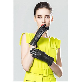 Găng tay nữ BHY8792 Bao tay nữ, da cừu thật, đơn giản, lót lông, tích hợp cảm ứng, ấm áp.