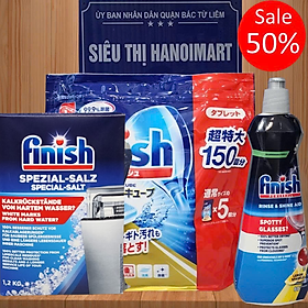 Muối rửa bát Finish 1,2kg+ viên rửa bát Finish 150 viên+ chai nước làm bóng Finish 400 ml