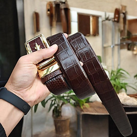 Nịt da cá sấu BẢN LỚN phù hợp bụng bia. Da bụng vân đẹp nhẹ nhàng! (mặt vàng)