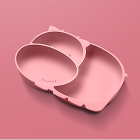 Bé Ốp Dẻo Silicon Bộ Hoạt Hình Chống Trượt Nhà Hút Loại Riêng Biệt Lưới Thức Ăn Cho Bé Ăn Dặm Muỗng Nĩa Bát Trẻ Em Bộ Đồ Ăn Món Ăn - pink bowl