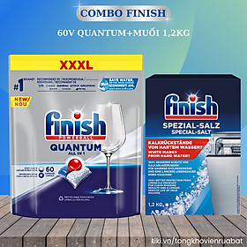 Combo Viên rửa bát Finish Quantum Max 100 viên + Muối rửa bát finish dùng cho máy rửa bát 1,2kg