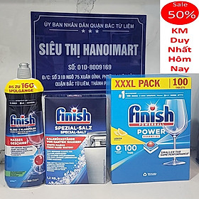 bộ sản phẩm chuyên dùng cho máy muối finish 1,2kg + bóng finish 750 mlhoặc bóng alio1000ml + hộp 100 viên rửa bát Finish