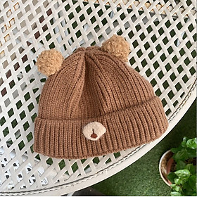 Mũ len beanie mùa đông hình gấu tai lông xù dễ thương cho bé ML202 Mimo Baby