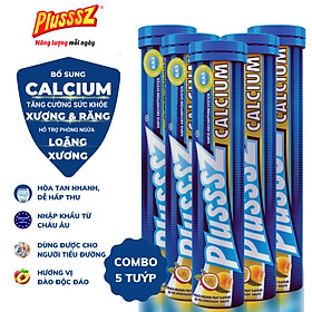 {COMBO5TUYP} Viên sủi Plusssz Calcium vị Đào và chanh dây không Đường bổ sung canxi dạng hòa tan, dễ hấp thu hỗ trợ sức khỏe xương và răng, hỗ trợ ngăn ngừa loãng xương (Tuýp 20 viên sủi)