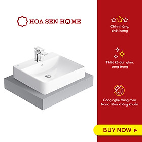 Lavabo đặt bàn Viglacera V42M thiết kế dương vành, sứ Ceramic, tráng men Nano kháng khuẩn 89%, có lỗ xả tràn - Hoa Sen Home - Hàng chính hãng