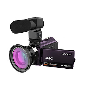 Máy Ảnh Andoer 4K 1080P 48MP Wifi Zoom 16X Với Ống Kính Macro Góc Rộng 0.39X + Micro Ngoài + Đèn LED + Túi Máy Ảnh