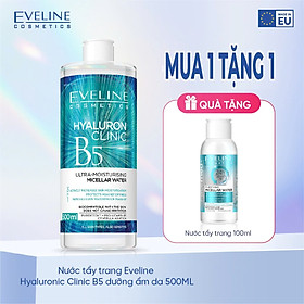 Tặng 1 chai 100ml- Nước Tẩy trang eveline B5 chiết xuất rau má ngừa mụn, dưỡng ẩm da 500ml