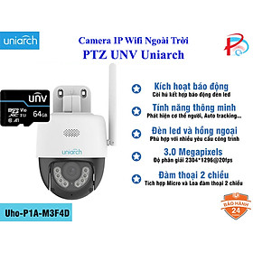 Camera IP Wifi PTZ UNV Uniarch 3MP UHO-P1A-M3F4D đàm thoại 2 chiều, Có Màu Đêm - Hàng chính hãng