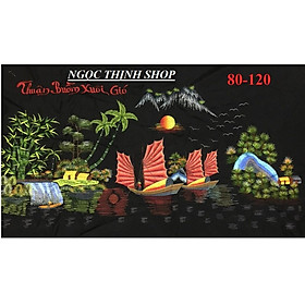 Tranh chỉ lụa đã thành phẩm phong cảnh thuận buồm xuôi gió 120x80cm