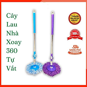 Cây lau nhà 360 độ inox chất lượng không rỉ chắc chắn tiện lợi mâm nhựạ tròn kèm bông lau siêu thấm hút dùng cho thùng lau tự vắt 360