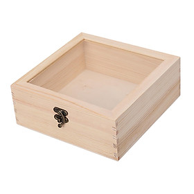 Hình ảnh Natural Plain Wooden Box Unpainted Wood Storage Case Glass Lid