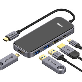 Mua Bộ Hub USB C QGeeM 5 trong 1 4K USB C sang HDMI  2 x USB 3.0  1 x USB-C 3.0  1 x USB-C 100W PD Charger tương thích với MacBook Pro 2019/2018 IPad Pro  Chromebook  XPS  Type-C Adapter - Hàng Chính Hãng