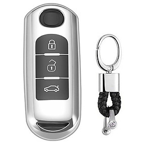 Móc khóa kèm ốp bảo vệ chìa khóa xe Mazda 6, Mazda 3, CX5 CX8, Mazda 2020_2021 nhựa mềm TPU mạ kim loại sáng bóng