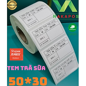 Giấy in tem trà sữa, trà chanh khổ 50x30