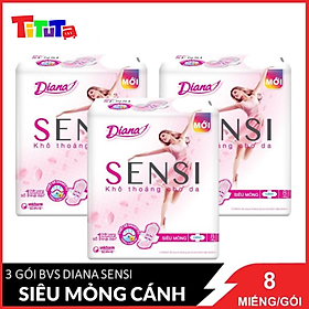 Combo 3 gói Băng vệ sinh Diana Sensi Siêu Mỏng Cánh ( 8 miếng / gói )