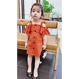Đầm hai dây trễ vai cho bé gái size 12-30kg chất lụa mềm mát