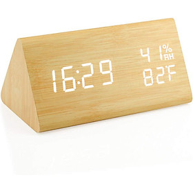 Đồng hồ báo thức bằng gỗ, đồng hồ kỹ thuật số LED thông minh cho phòng ngủ/bàn, độ sáng có thể điều chỉnh và điều khiển giọng nói, hiển thị độ ẩm