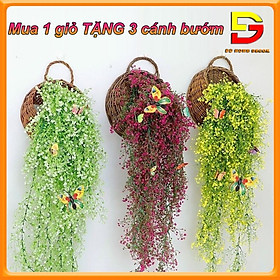 Giỏ Hoa Dây Leo Treo Tường Trang Trí Nhà Cửa, Quán Cafe Tuyệt Đẹp Tặng Kèm Cánh Bướm 3D - Chùm Cỏ Giả