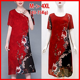 GOTI - Đầm Trung Nên Kiểu Đầm Suông Voan Chữ A In Hoa Cho Người Mập 45-78kg Dành Tặng Mẹ U50 U60 3226