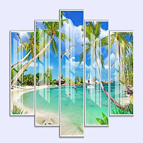 Bộ 5 - Tranh treo tường - Trang trí phòng khách/Phong cảnh biển 3D/Gỗ MDF Hàn Quốc/Chống ẩm mốc, mối mọt T3M-10024
