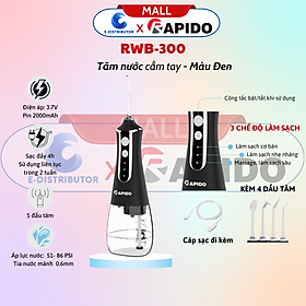 Máy Tăm nước cầm tay Rapido RWG150/RWW-300 - Bàn chải điện thông minh RST-15CW Trắng/RST-15WB Đen - Hàng Chính Hãng - bảo hành 6 tháng