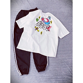 Sét Bộ Đồ Nữ Mặc Đi Chơi Dạo Phố Mùa Hè, Áo Phông gồm Quần Kaki Đen và Áo thun Unisex