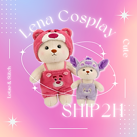 Gấu Bông Lena Đội Mũ Đeo Yếm Cosplay Lotso, Stitch, Pikachu Cực Xinh