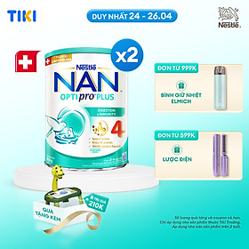 Bộ 2 lon Sữa bột Nestlé NAN OPTIPRO PLUS 4 800g/lon với 5HMO giúp tiêu hóa tốt + Tăng cường đề kháng (Bé 2-6 tuổi) - Tặng Đồ chơi kèm đèn chiếu hoạt hình