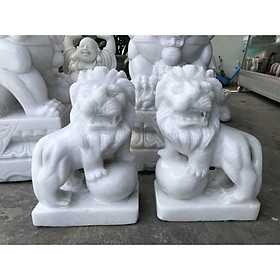 Mua Cặp Sư Tử phong thủy đá cẩm thạch trắng - Cao 40 cm